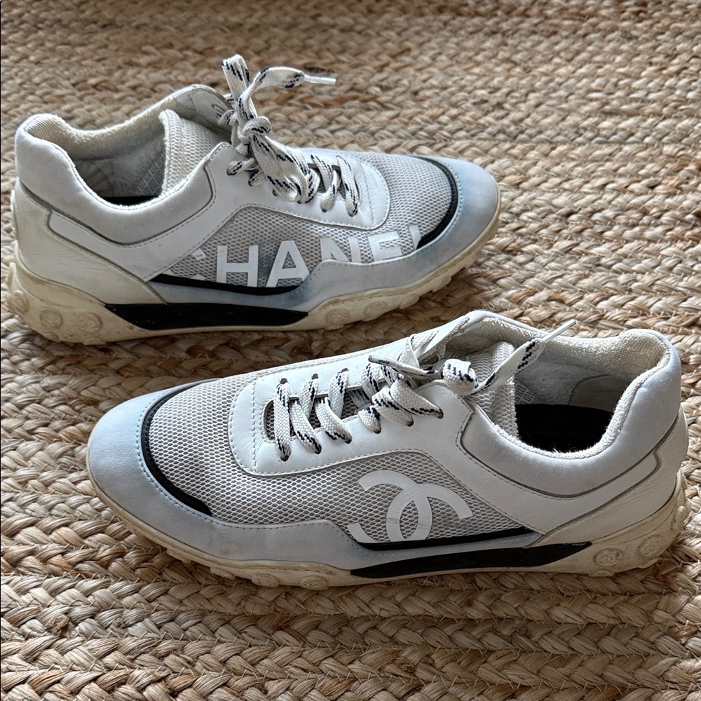 CHANEL White and Black Athletic Shoes